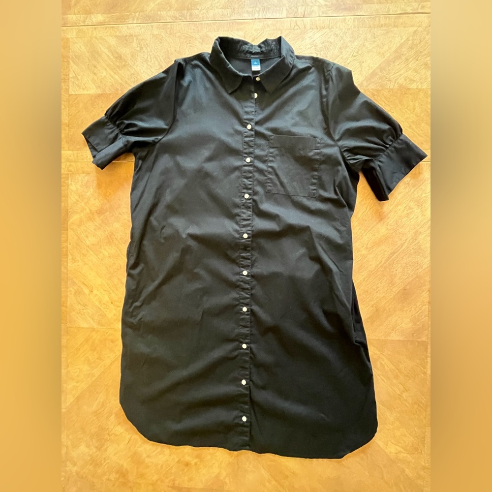 Old Navy Black Puff Sleeve Button-Up Dress with Pockets | Size L Tall